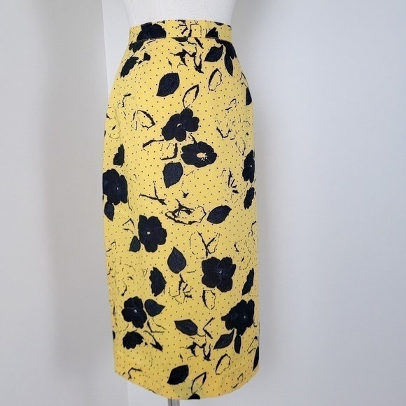 *Free With Purchase* 80’s floral pencil skirt midi knee length slit lined rayon - Picture 4 of 6